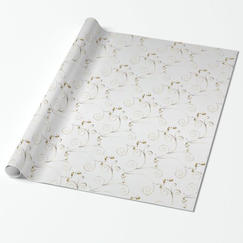 Gold Damask on White Faux Satin  Wedding Wrapping Paper