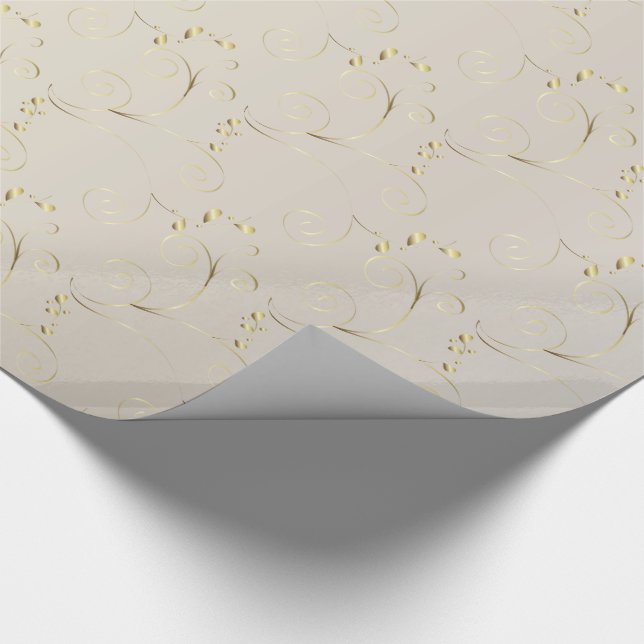 Gold Damask on White Gold | Wedding Wrapping Paper (Corner)