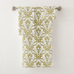 Gold Damask On White or Any Color Towel Set