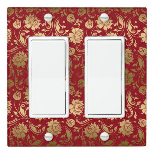 Gold Damask Over Deep Red Background Light Switch Cover
