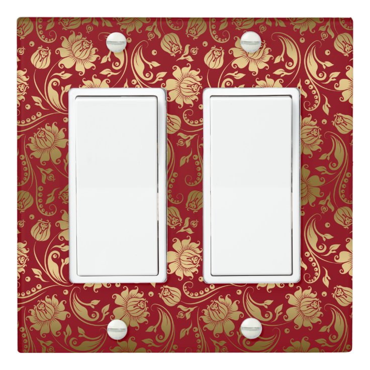 Gold Damask Over Deep Red Background Light Switch Cover | Zazzle