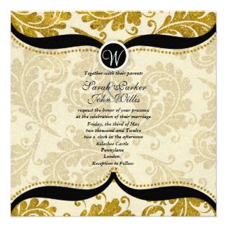 Gold Damask Paisley Wedding Invite