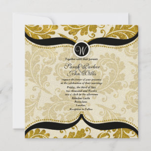 Gold Damask Paisley Wedding Invite