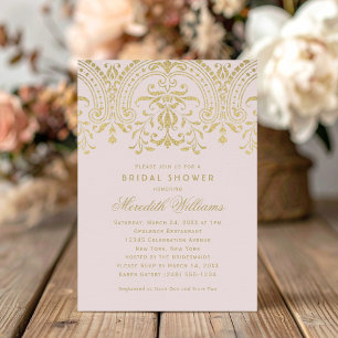 Gold Damask Pale Pink Wedding Bridal Shower Invitation