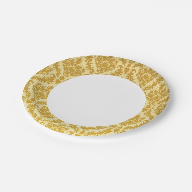 Gold damask paper plates (Angled)
