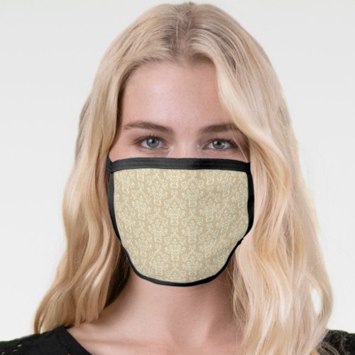 Gold Damask Pattern Print Womens Fashion Face Mask