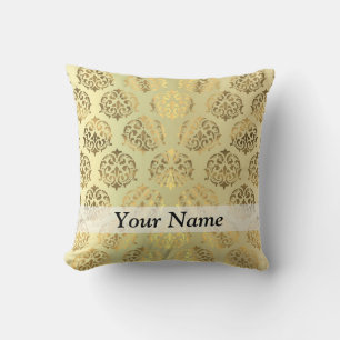 Gold damask pattern throw pillow