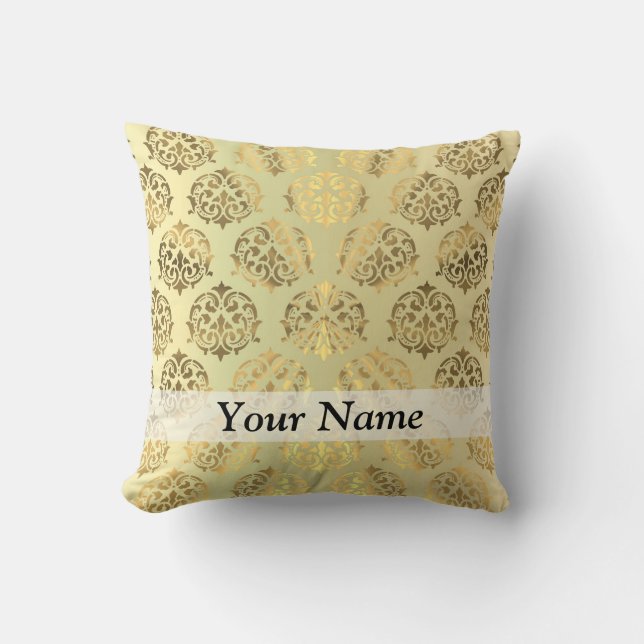 Gold damask pattern throw pillow (Front)