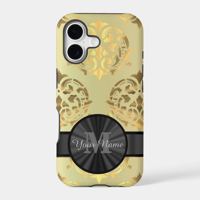 Gold damask personalized monogram iphone case (Back)