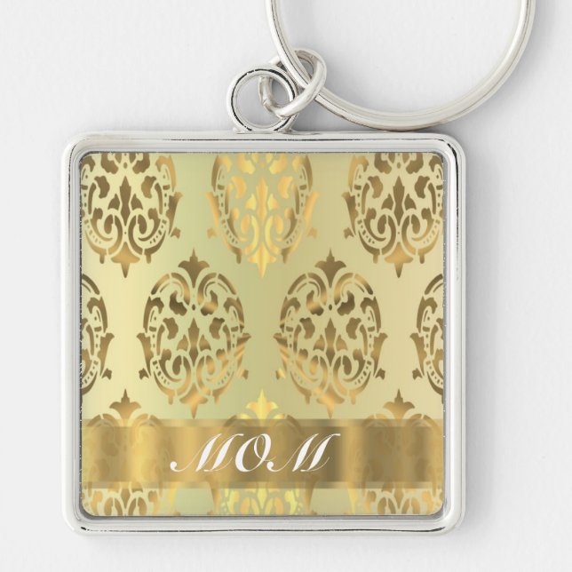 Gold damask personalized mother keychain (Front)
