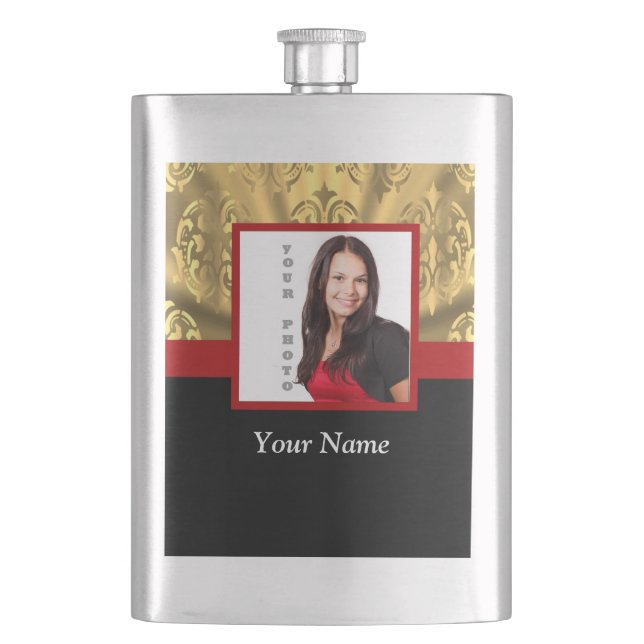 gold damask photo template flask (Front)