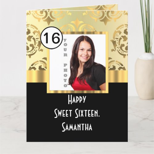 Gold damask photo template sweet sixteen