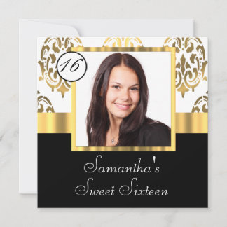 Gold damask photo template sweet sixteen