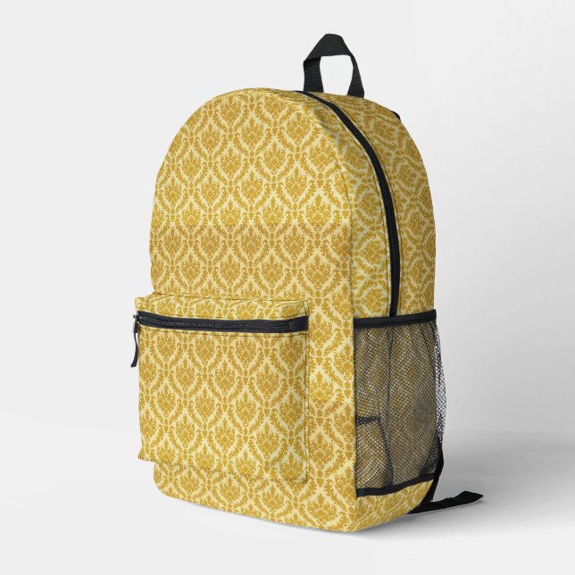 Gold damask printed backpack (Back Corner Right)