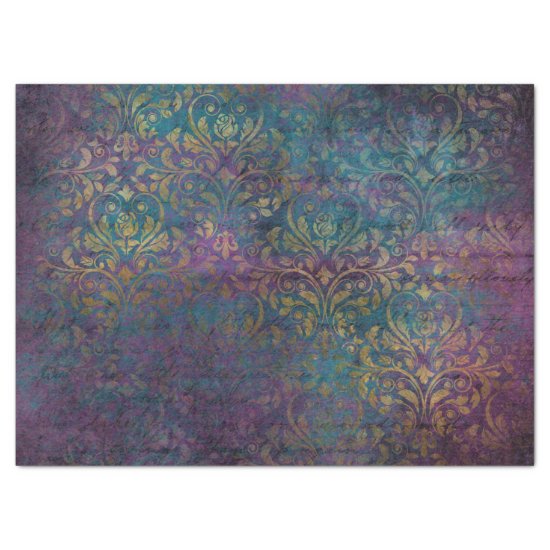 Gold Damask Purple Pink Teal Decoupage Tissue Paper
