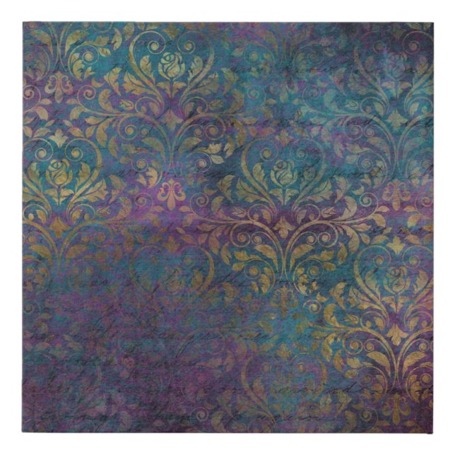 Gold Damask Purple Pink Teal Faux Canvas Print (Front)