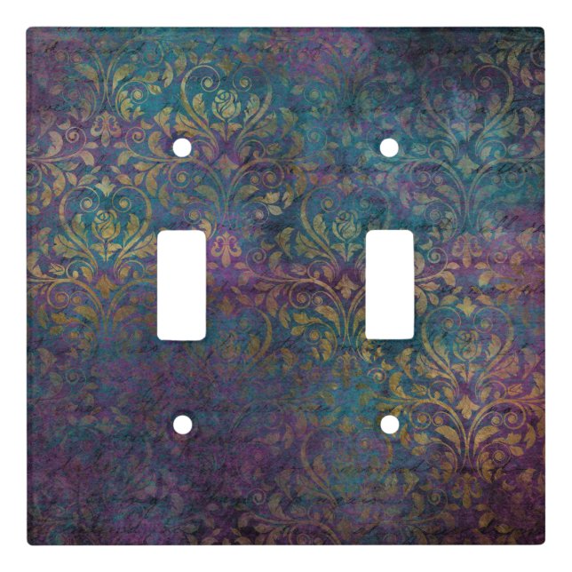 Gold Damask Purple Pink Teal Light Switch Cover (Front)