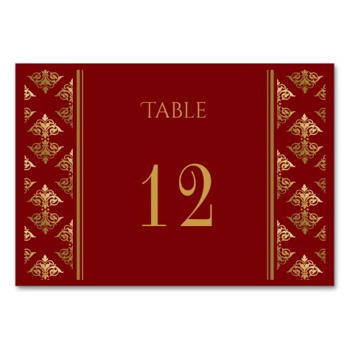 Gold Damask Red Wedding Table Number