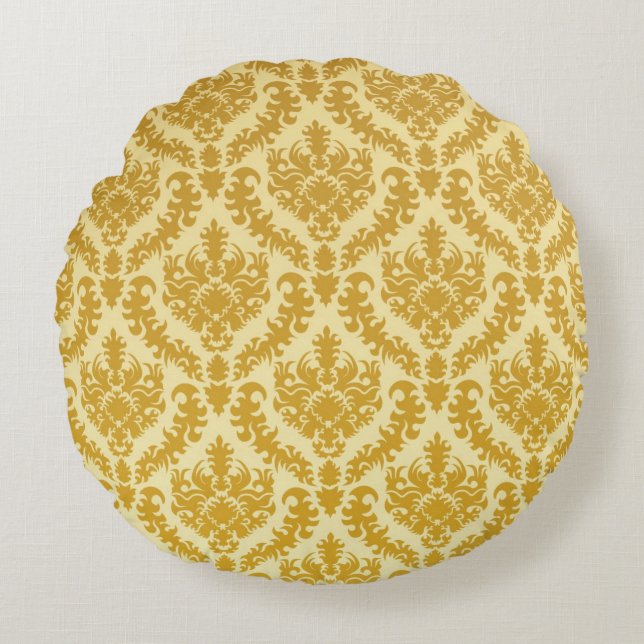 Gold damask round pillow (Front)