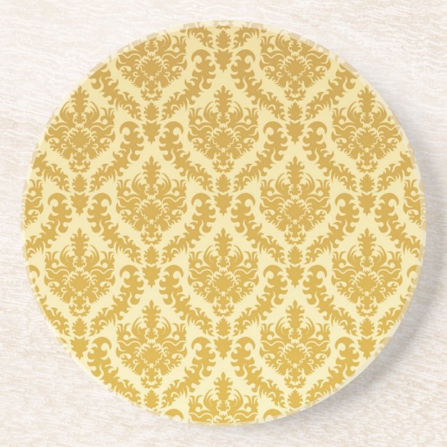 Gold damask sandstone coaster (Front)
