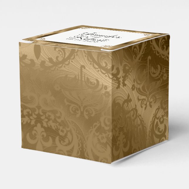 Gold Damask Silk Posh Wedding Favor Box (Front Side)