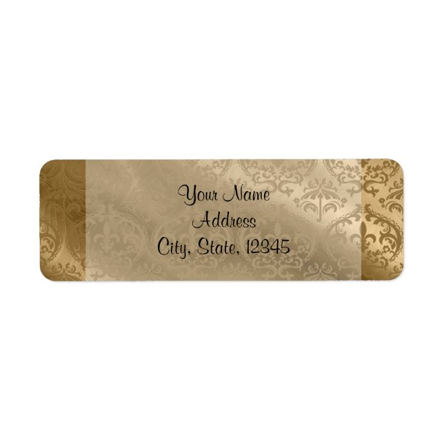 Gold Damask Silk Posh Wedding Label (Front)