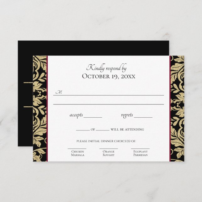 Gold Damask Simple Elegant Response Invitation (Front/Back)