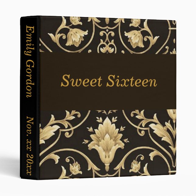Gold Damask Sweet Sixteen, Wedding,  Photo Album Binder (Front/Spine)
