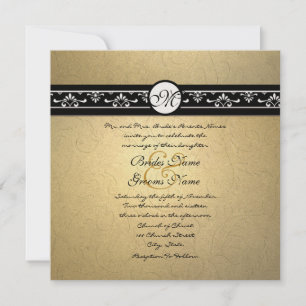 Gold Damask Swirls Wedding Invitation