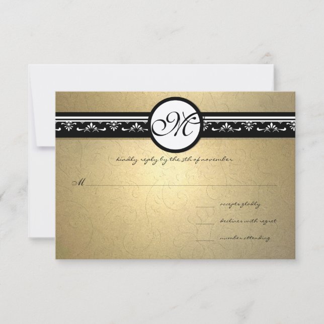 Gold Damask Swirls Wedding Invitation 5x7 (Front)