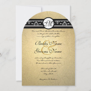 Gold Damask Swirls Wedding Invitation 5x7