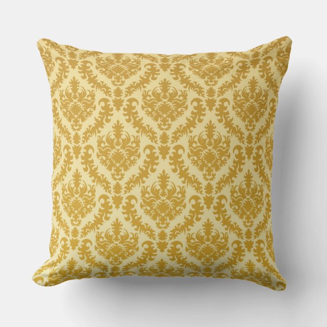 Gold damask throw pillow (Front)