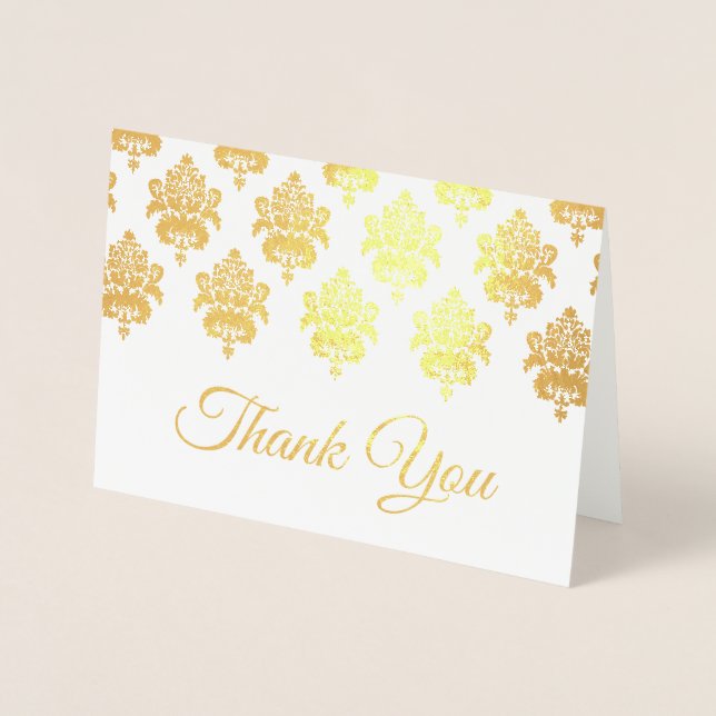 Gold Damask Trim Thank You Foil Card (Front)