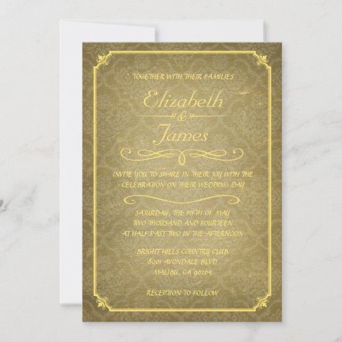 Gold Damask Vintage Chalkboard Wedding Invitations