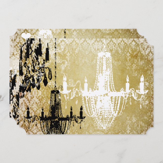 Gold Damask Vintage Chandelier Wedding Invitation (Front/Back)