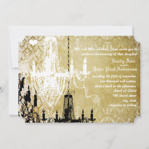 Gold Damask Vintage Chandelier Wedding Invitation