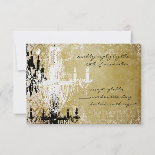 Gold Damask Vintage Chandelier Wedding Invitation