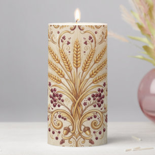Gold Damask Vintage Floral Pattern Design Pillar Candle