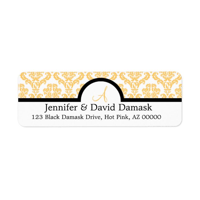 Gold Damask Wedding Monogram Labels {not metallic} (Front)