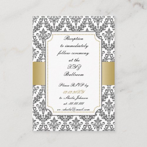 gold damask wedding Reception   Cards Business Card