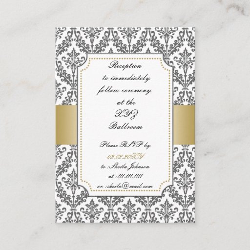Customizable gold damask wedding Reception Cards Business Card