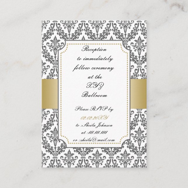 gold damask wedding Reception   Cards (Front)