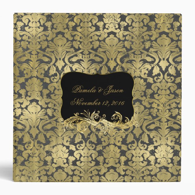 Gold Damask Wedding Scrapbook Binder (Front)