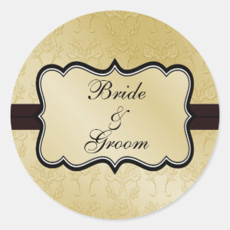 Gold Damask Wedding Stickers