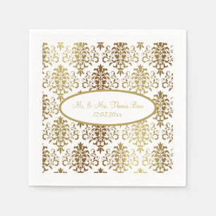 Gold Damask White Script Wedding Elegant Napkins
