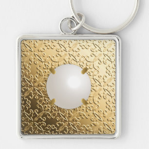 Gold Damask with a faux mabe pearl Keychain