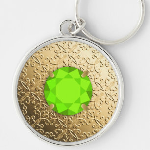 Gold Damask with a faux peridot gemstone Keychain