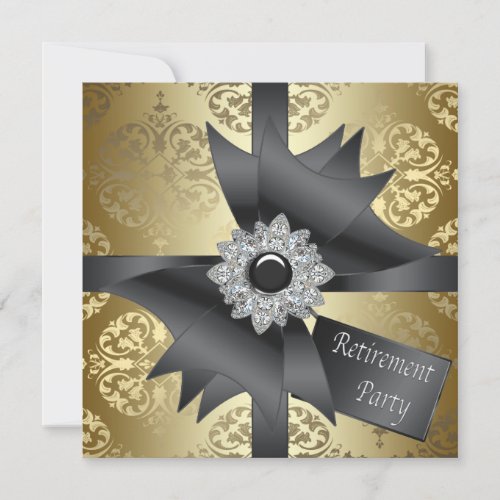 Gold Damask Gold Womans Retirement Party Custom Invitations