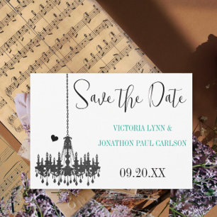 Gold Damask Your Photo on back Chandelier Wedding Save The Date