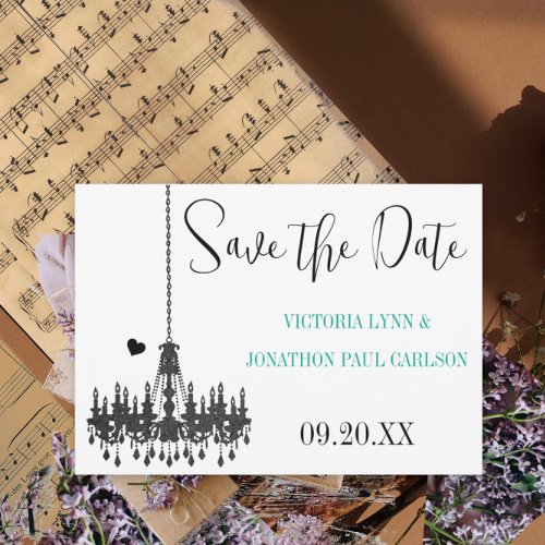 Gold Damask Your Photo on back Chandelier Wedding Save The Date